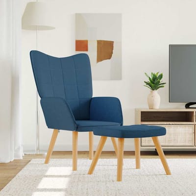 vidaXL - Relaxstoel - met - voetenbank - stof - blauw