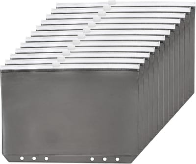 A5 Ring Binder - 12 Pcs PVC Zipper - 6 Holes Binder Folders - Document Waterproof Filing Storage - Loose Leaf Bags voor 6-Ring Notebook Folder - Zwart