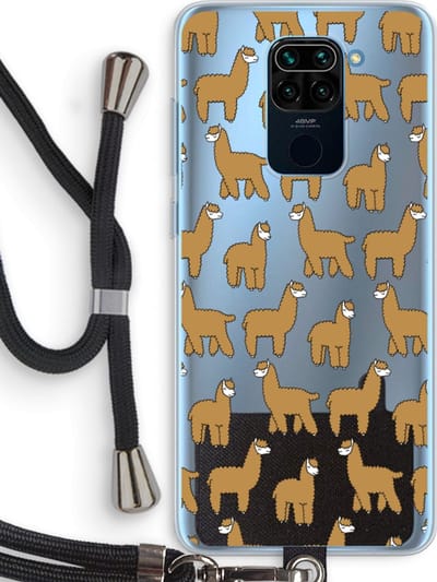 Case Company® - Hoesje met koord geschikt voor Xiaomi Redmi Note 9 hoesje met Koord - Alpacas - Telefoonhoesje met Zwart Koord - Bescherming aan alle Kanten en Over de Schermrand
