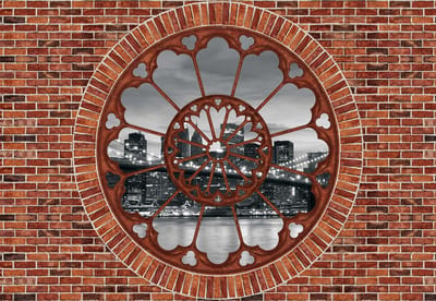 Fotobehang Brick Wall City Brooklyn Bridge | XL - 208cm x 146cm | 130g/m2 Vlies