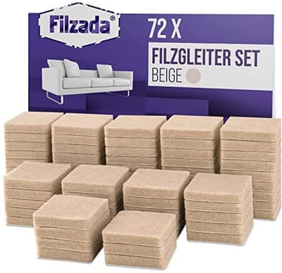 72x Viltglijders Zelfklevend - 25x25 mm Vierkant - Beige - Professionele Meubelglijders Met Ideale Kleefkracht