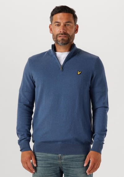 Lyle & Scott Cotton Merino Quarter Zip Jumper Truien & Vesten Heren - Sweater - Hoodie - Vest- Blauw - Maat XS