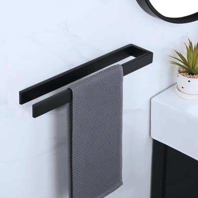 Zelfklevende Handdoekenrek Wandmontage - Zwart Roestvrij Staal Handdoekhouder Zonder Boren voor Badkamer en Keuken - 40 cm