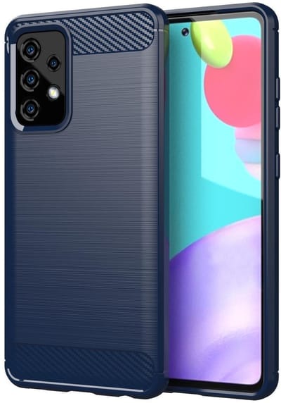 Cadorabo Hoesje geschikt voor Samsung Galaxy A72 4G / 5G in BRUSHED BLAUW - Beschermhoes van flexibel TPU siliconen in roestvrij staal-carbonvezel look Case Cover