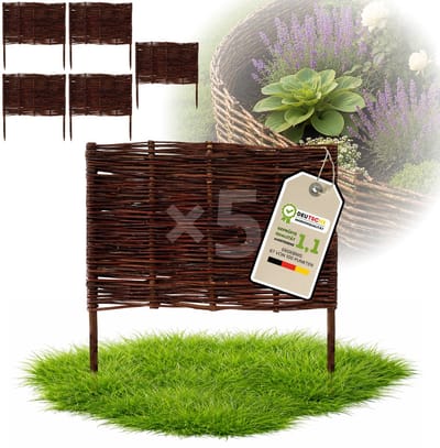 Floranica Set van 5 Bedrand van wilgenhout 60 cm x 60 cm Wilgenhek insteekhekwerk Tuinafscheiding van wilg Wilgenvlechtwerk Tuinhek Gazonrand Palissade van wilgentenen