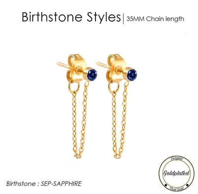 Borasi Birthstone Oorbellen Met Hanger September | Goldplated | Donkerblauw | Dames Sieraden |