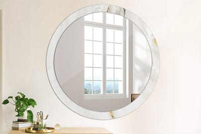 Coloray Bedrukte Spiegel - Glanzend marmer Spiegel Lijst Met Print - 100 cm - Wit Bedrukte Spiegel - Spiegel Lijst Met Print - Spiegel Met Print - Wandspiegel Met Print