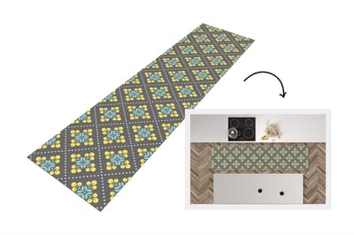 Keukenloper 200x50 cm - Keukenmat vinyl Design - Ruit - Bloemen - Grijs - Keukenmatten loper - Keuken vloerkleed tapijt