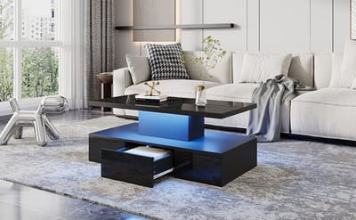 STILVORA Salontafels - Hoogglans Salontafel Met LED-En 1 Lade - Open Rek Voor Opbergen - 100x50x39 cm - Spaanplaat - Zwart