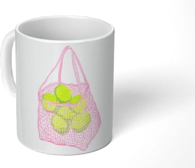 Mok - Koffiemok - Netzakje - Roze - Illustratie - Limoenen - Mokken - 350 ML - Beker - Koffiemokken - Theemok