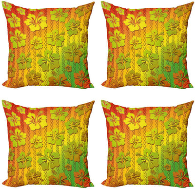 ABAKUHAUS Rasta Kussenhoes Set – 4x 40x40 cm – Dubbelzijdig bedrukt – Mikrofaser Groen/Marigold