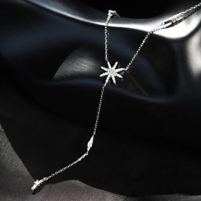 Persoonlijkheid 925 Sterling Zilver Glitter Diamant Zonnebloem Ketting Eenvoudige Ster Hanger Sleutelbeenketting Vrouwelijk Exquise Sieraden 45cm black