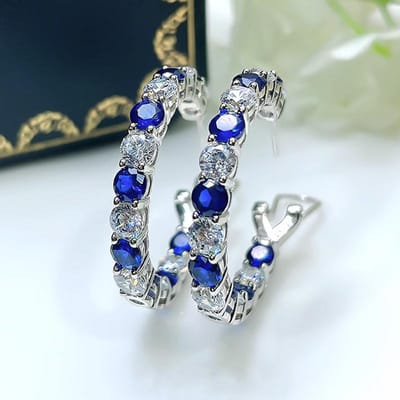 Huitan Briljant Groen/Blauw Zirkonia Grote Hoop Oorbellen voor Vrouwen Luxe Trendy Bruiloft Accessoires Moderne Mode Sieraden gray