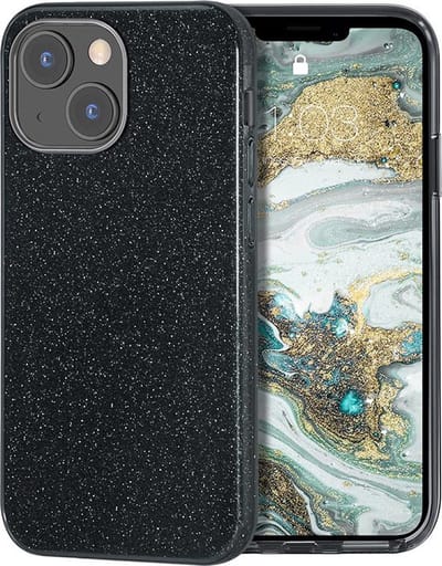 Casemania Hoesje Geschikt voor Apple iPhone 14 - Zwart - Glitter Back Cover