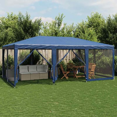 vidaXL - Partytent - met - 10 - mesh - zijwanden - 6x4 - m - HDPE - blauw