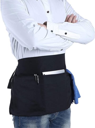Helft Schort voor Koks en Ober met Zakjes voor Thuis, Keuken en Restaurantwerk - Zwart, One Size, Duurzaam en Praktisch