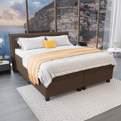 Mörgenn Boxspring Capri - Pocketvering Boxen en matrassen - Luxe 12cm topper - Bruin - 80x200 cm - Inclusief Dekbed en Kussens