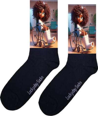 Opkikkertje - beterschap - bedankje - donkere vrouw - gebroken been - ziekenhuis sokken - Verpleging Sokken - Vrolijke sokken - Leuke Sokken - opkikker - sokken waar van wordt - LuckyDay Socks - maat 37-44