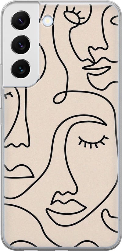 Leuke Telefoonhoesjes - Hoesje geschikt voor Samsung Galaxy S22+ - Abstract gezicht lijnen - Soft case - TPU - Print / Illustratie - Beige