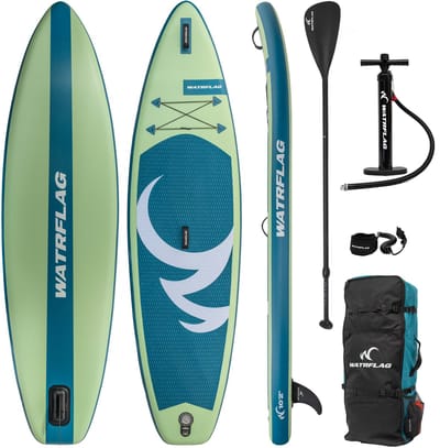 Watrflag Spinner Green SUP Board 10'2'' Set - 310 cm - Allround Opblaasbaar Stand Up Paddle Board met peddel, pomp, luxe rugzak 310