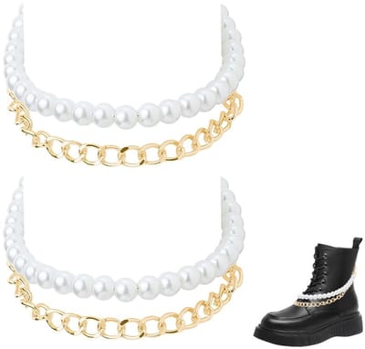 JHUBERS- Schoen Charms 36cm - Metalen Boot Kettingen - Decoratie voor Laarzen - DIY Casual Schoen - 2 Stuks - Verstelbaar met Parels - Schoenenketting