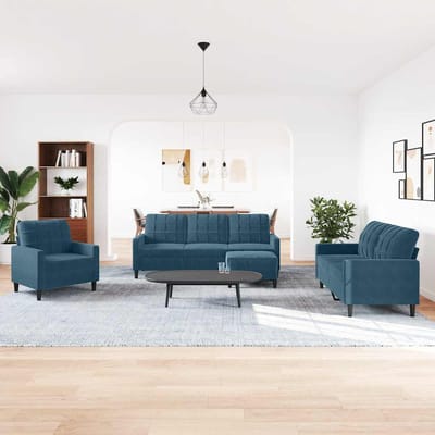 vidaXL - 4-delige - Loungeset - met - kussens - fluweel - blauw