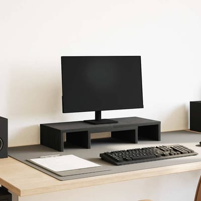 vidaXL - Monitorstandaard - verstelbaar - zwart - eiken - 60x24x10,5 - cm - bewerkt - hout