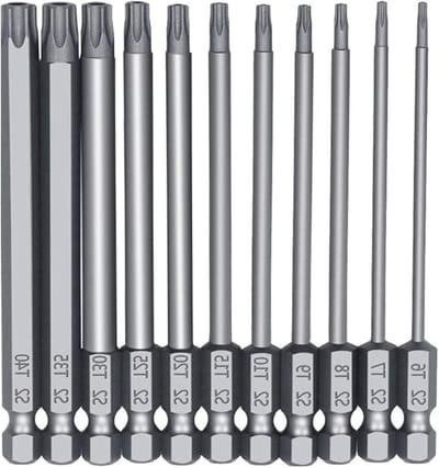 11-delig Schroevendraaier Bit Set met 1/4 Inch Hex Shank, Magnetisch en Veilig S2 Staal, Inclusief T40 Bits en 100mm Lengte