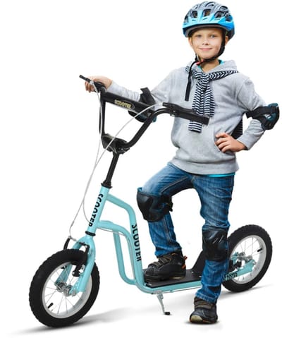 Kinderstep - Kinderstepjes met 12-inch Luchtbanden - Step - Stadsstep - Stuurhoogte: 75-80 cm - Speelgoed Jongens/Meisjes 5-12 jaar - Draagkracht tot 100 kg - Blauw