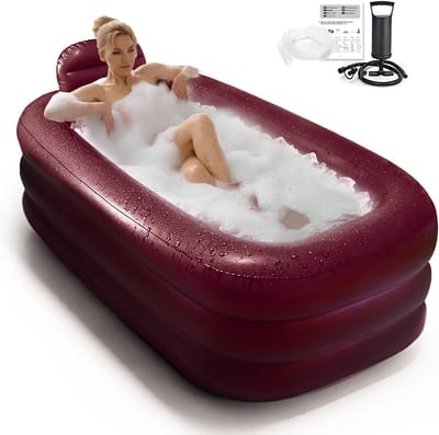 Opblaasbare Badkuip – Draagbare Spa met Pomp – Warm & Koud IJsbad – Opvouwbaar – Inclusief Hoofdsteun – Voor Binnen & Buiten Gebruik