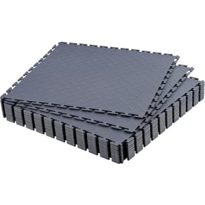 VEVOR PVC Garagevloeren, 16-Pack 513x513x5 mm, Werkplaatsvloeren, Industriële Vloeren, Klikinstallatie, Antislip PVC-Matten met Traanplaat voor Werkplaats, Magazijn, Gereedschapsruimte, Grafietgrijs