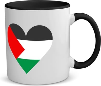 Akyol - palestina vlag hart vorm koffiemok - theemok - zwart - Palestina - mensen die liefde willen geven aan palestina - degene die van palestina houden - supporten - oorlog - verjaardagscadeautje - gift - geschenk - kado - 350 ML inhoud