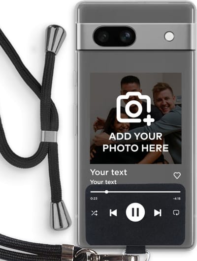 Gepersonaliseerd - Case Company® - Hoesje met koord geschikt voor Google Pixel 7A hoesje met Koord - Music Player - Telefoonhoesje met Zwart Koord - Bescherming aan alle Kanten en Over de Schermrand