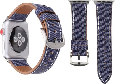 By Qubix - Geschikt voor Apple Watch bandje - Denim Pattern Echt Leren bandje - Donker blauw - Geschikt voor Apple Watch 44mm / 45mm / 46mm / 49mm (Ultra 1,2 en 3) - leren smartwatchbandje - Horlogebandje