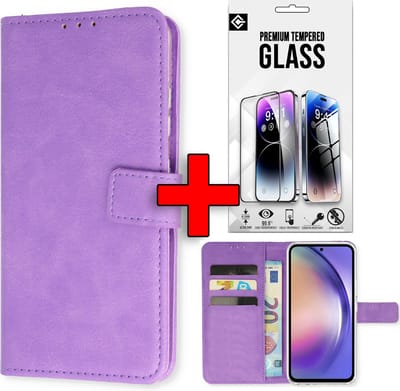 Casemania Hoesje Geschikt voor Samsung Galaxy A16 - Paars - Portemonnee Book Case - 1x Glazen Screenprotector