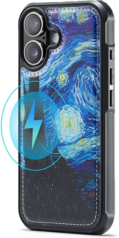 Casemania Hoesje Geschikt voor Apple iPhone 17 - De Sterrennacht Print - Van Gogh - Magnetisch Kunstleren Back Cover - Telefoonhoesje Geschikt voor MagSafe