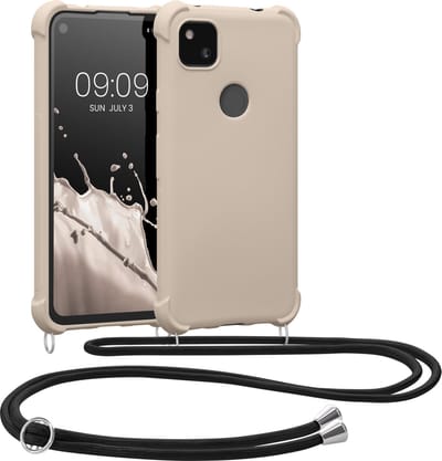 kwmobile telefoonhoesjegeschikt voor Google Pixel 4a - Hoesje van siliconen met telefoonkoord - In crème
