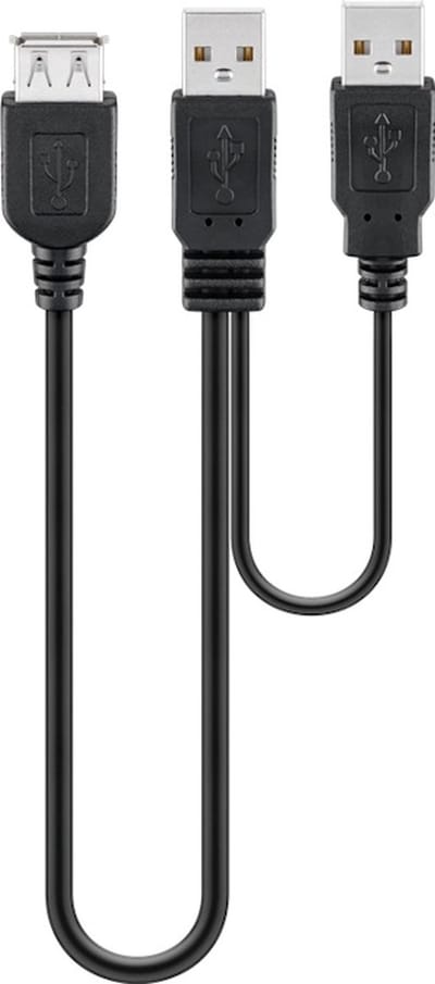 Powteq - Dual power USB 2.0 kabel - 2 x USB naar 1 x USB met dubbele stroomsterkte