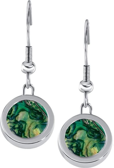 Quiges RVS Schroefsysteem Oorhangers Oorbellen Zilverkleurig met Verwisselbare Parelmoer Groen Schelp Mini Munt Set - ECOS071