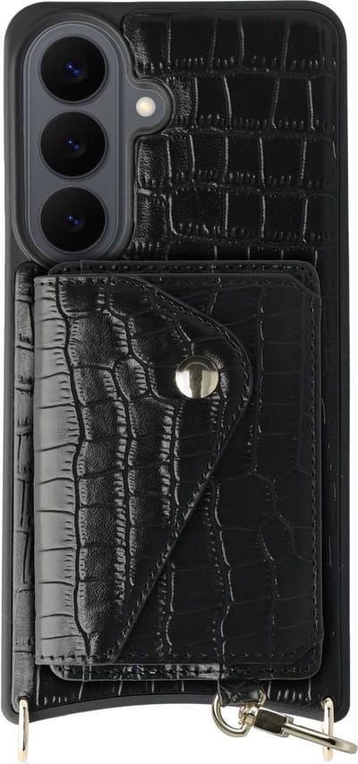 AVY Leren Hoesje Geschikt voor Samsung Galaxy S26 Plus | Met Magnetische Kaarthouder | Compatibel met MagSafe | Leather Case met Wallet | Croco Zwart