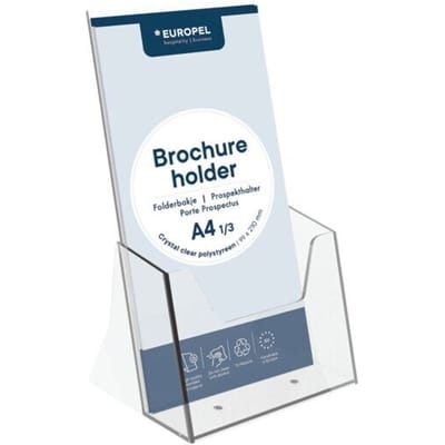 Europel Folderbakje – Flyers – 1/3 A4 – 9,9 x 21 cm – Glasheldere presentatie – Beurzen en kantoren
