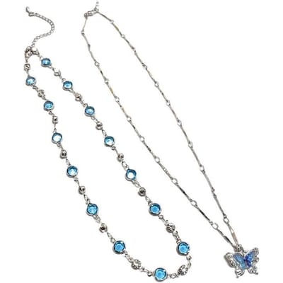 Dubbellaagse blauwe zirkonia vlinder ketting voor vrouwen meisjes eenvoudige glanzende zirkonia choker sleutelbeenkettinkje sieraden cadeau blauw