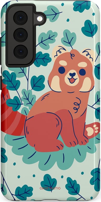 Casetastic Hoesje Geschikt voor Samsung S21 FE - Stijlvolle Beschermende Duo-layer Case - Rode panda tuin