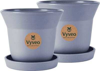 Vyveo - Bloempot Aalta met onderzetter - Set van 2 - 13x11 - Donkergrijs - Bloempot voor binnen en buiten - Lichtgewicht - Breukbestendig - Vorstbestendig - UV-bestendig