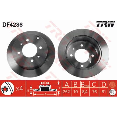 Remschijf TRW DF4286 achter, volledig, 1 Stuk
