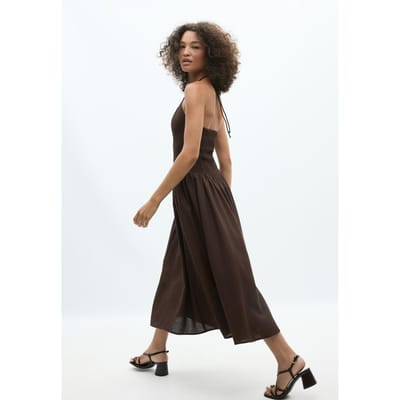 Stradivarius Midi-jurk met halter en kralendetail  Bruin XL