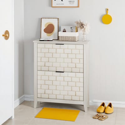 Clruro Schoenenkast - 80 cm - 2 Kleplades in Mid-Century Stijl - Hout - Wit