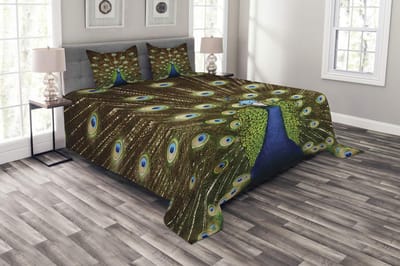 ABAKUHAUS Dekenset – 264x220 cm – Pauwverenprint, 3-delig, Wasbaar