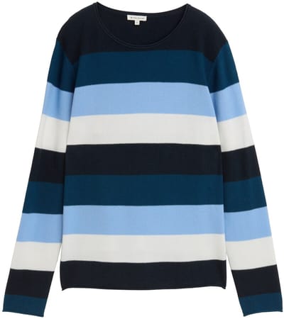 Tom Tailor - Gebreide trui met ronde hals - Maat XL - big teal knit stripe