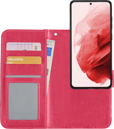 Hoesje - 2 in 1 - Geschikt voor Samsung Galaxy S21 - Met Uitneembare Hard Cover - Bookcase - Wallet Case - Met Pasjeshouder - Book Case - Uitneembaar - Pashouder - Kunstleer - Donkerroze